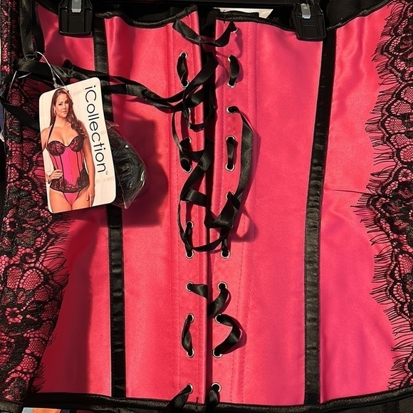 iCollection Lingerie Corset And Panty Set New 40 Fuchsia - Picture 4 of 5